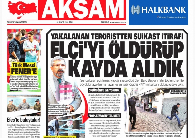 Akşam: Yakalanan PKK'lı Tahir Elçi'yi öldürdüklerini itiraf etti!