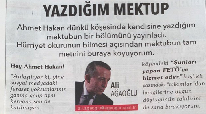 Ali Ağaoğlu cevap vermek için Hürriyet'te köşe satın aldı!