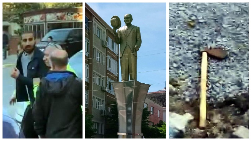 Avcılar'da Atatürk Anıtı'na baltayla saldırı: 1 kişi gözaltına alındı 