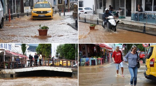 Bodrum'da sel nedeniyle karayolu kapandı