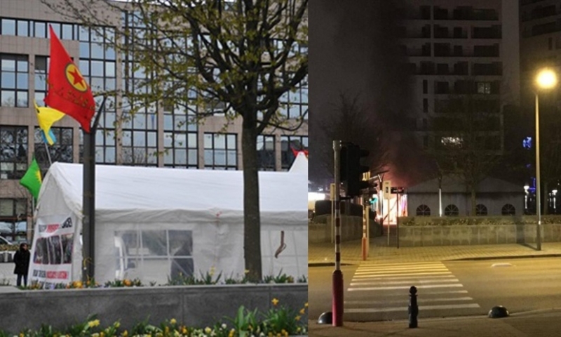 Brüksel'deki PKK çadırı yakıldı!