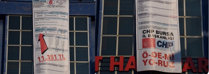CHP Bursa elektrik faturasını il binasına astı: Ödemiyoruz