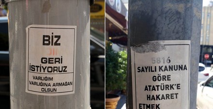 Elektrik direklerine yapıştırılan Atatürk ve 'Andımız' çıkartmalarına inceleme
