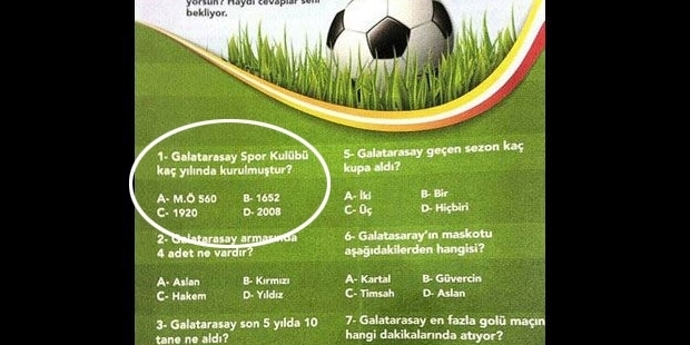 Galatasaray'ın dergisi adını yazamadı! Kuruluş tarihi şıklarda yok..