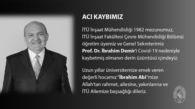 İTÜ Genel Sekreteri Demir, koronavirüs nedeniyle hayatını kaybetti