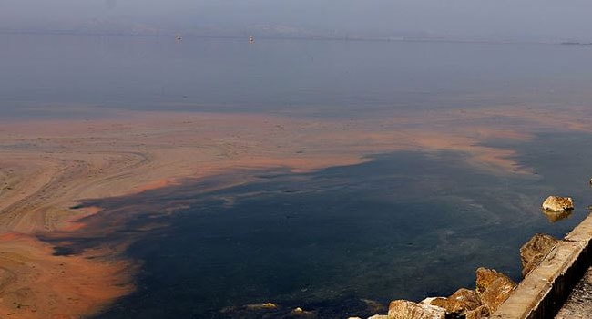 İzmir Körfezi'nde korkutan görüntü! Deniz turuncu oldu
