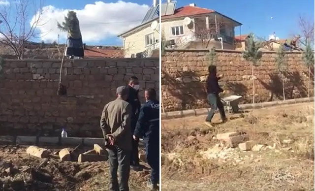 Nevşehir'de parkta ağaç diken belediye görevlilerine taş attı