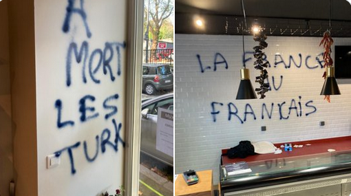 Türk dükkanına saldırı: Duvarlara 'Fransa, Fransızlarındır' yazıldı