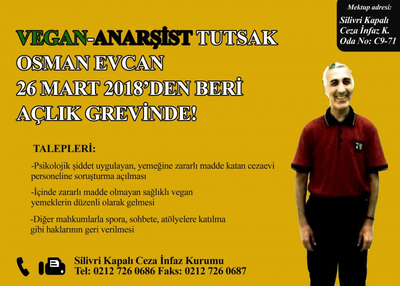 Vegan mahkum Osman Evcan yeniden açlık grevinde