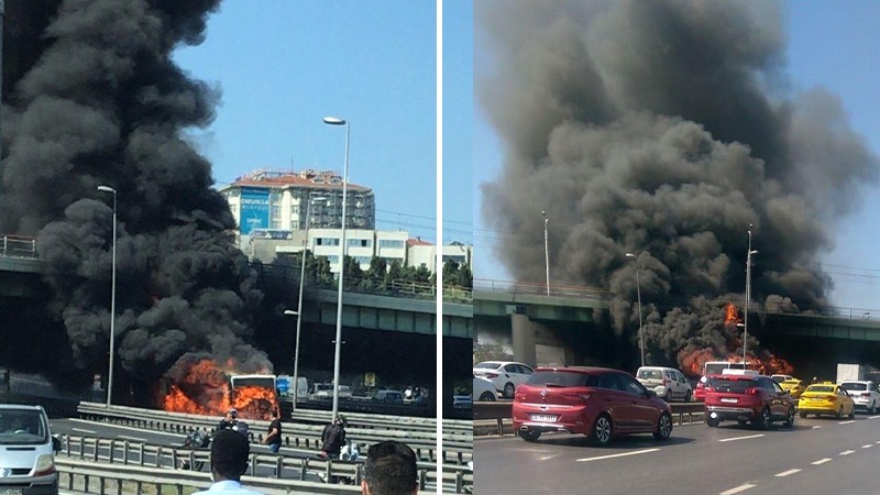 Zeytinburnu'nda metrobüste yangın çıktı