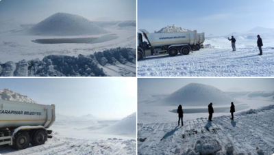 Kuruyan Meke Gölü'ne kamyonlarla kar taşınıyor
