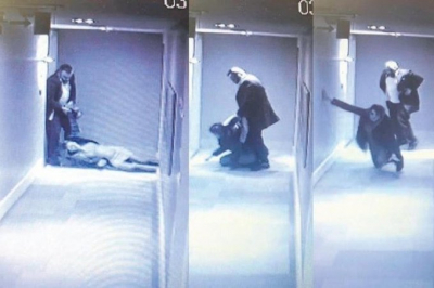 Otelin yedinci katından şüpheli şekilde düşen kadının yerde sürüklendiği görüntüleri ortaya çıktı